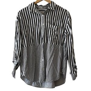 Jane + Delancey Black and White Striped Button Down M